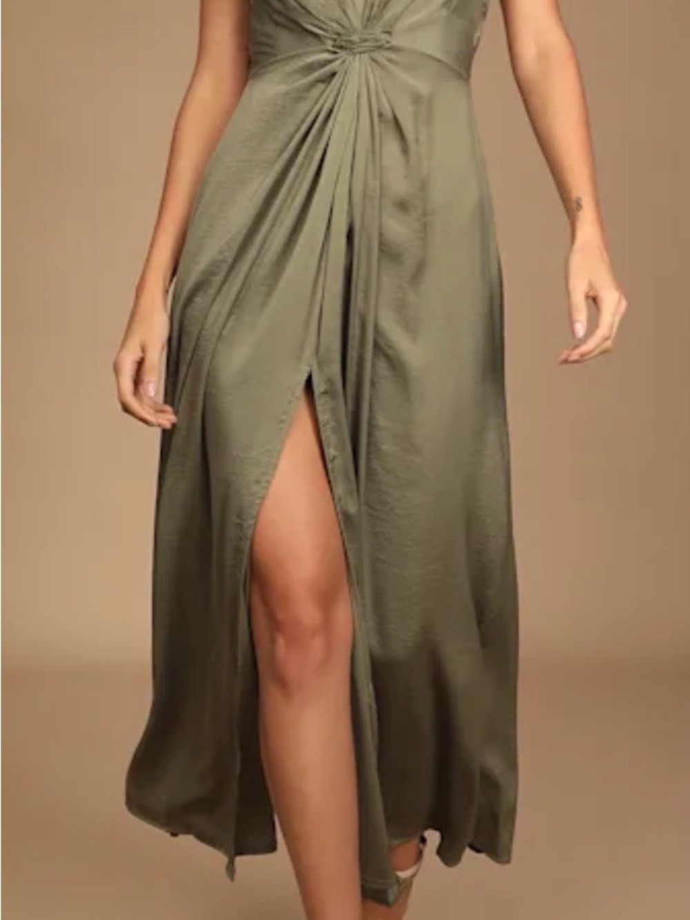 Lulus See Me Stun Olive Green Sleeveless Knotted Maxi Dress NWT Size S 💚